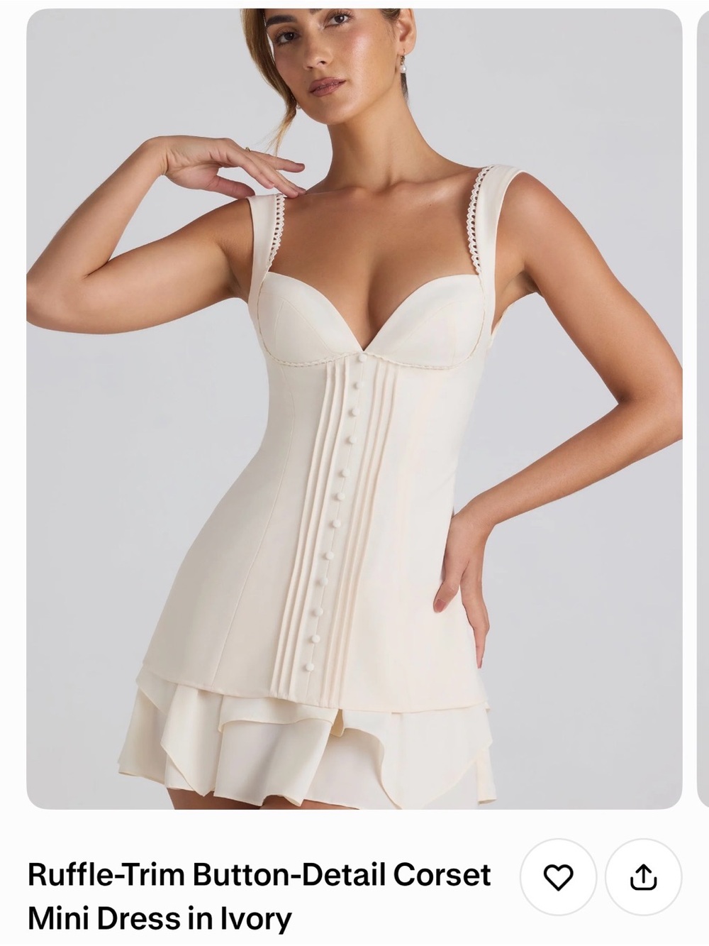 Oh Polly Ivory Corset Ruffle-Trim Mini Dress